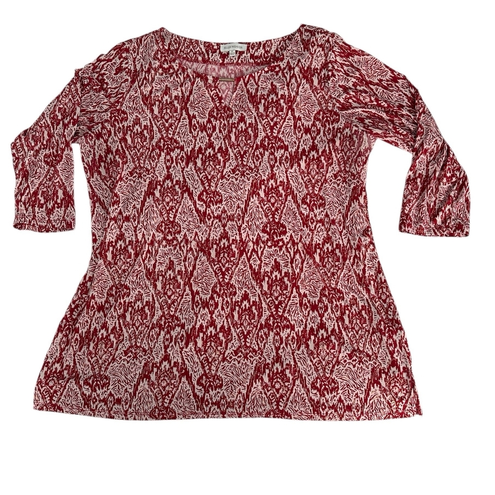 Ellen Weaver 1x Red, Gold, And White Blouse